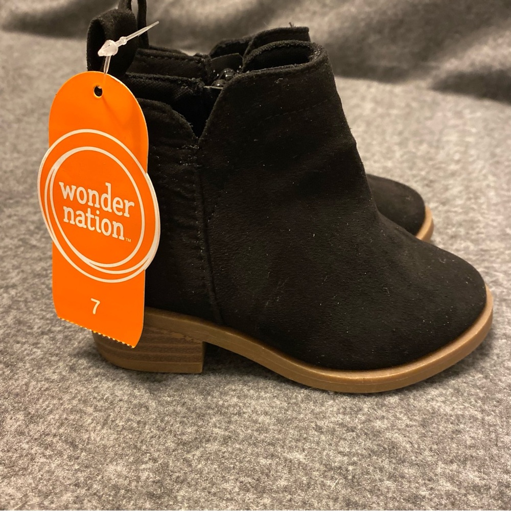 Wonder Nation Kids Black Boots Girls‎ Size 7 Side Zip New